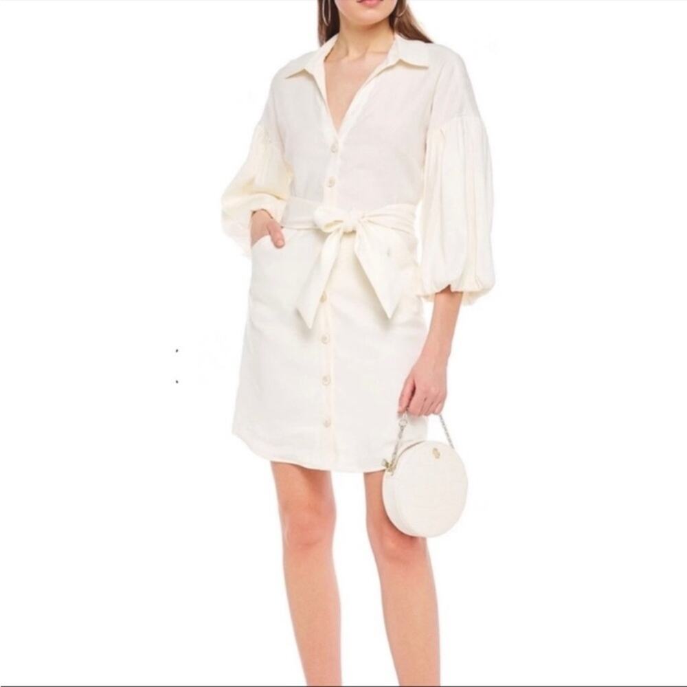 Veronica Beard Samy Linen Cream Ivory Shirt Dress size 4 NO BELT Puff sleeves